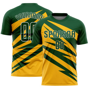 Custom Green Gold-White Abstract Line Sports Sublimation Soccer Uniform Jersey