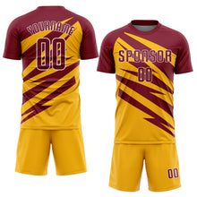Load image into Gallery viewer, Custom Crimson Gold-White Abstract Line Sports Sublimation Soccer Uniform Jersey
