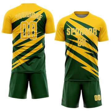 Custom Yellow Green-White Abstract Line Sports Sublimation Soccer Uniform Jersey