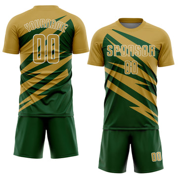 Custom Old Gold Green-White Abstract Line Sports Sublimation Soccer Uniform Jersey