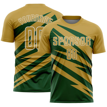 Custom Old Gold Green-White Abstract Line Sports Sublimation Soccer Uniform Jersey