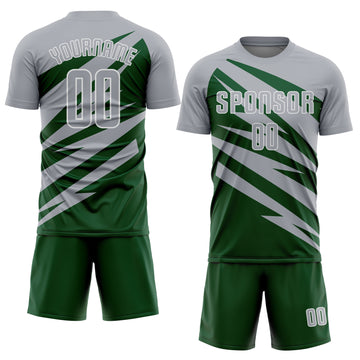 Custom Gray Green-White Abstract Line Sports Sublimation Soccer Uniform Jersey