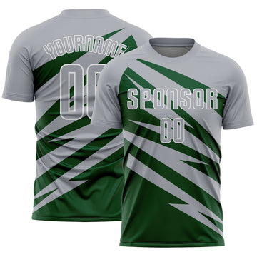 Custom Gray Green-White Abstract Line Sports Sublimation Soccer Uniform Jersey