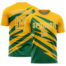 Load image into Gallery viewer, Custom Gold Kelly Green-White Abstract Line Sports Sublimation Soccer Uniform Jersey
