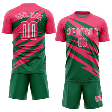 Custom Neon Pink Kelly Green-White Abstract Line Sports Sublimation Soccer Uniform Jersey