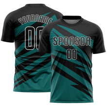 Load image into Gallery viewer, Custom Black Teal-White Abstract Line Sports Sublimation Soccer Uniform Jersey
