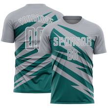 Load image into Gallery viewer, Custom Gray Teal-White Abstract Line Sports Sublimation Soccer Uniform Jersey
