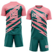 Load image into Gallery viewer, Custom Medium Pink Teal-White Abstract Line Sports Sublimation Soccer Uniform Jersey
