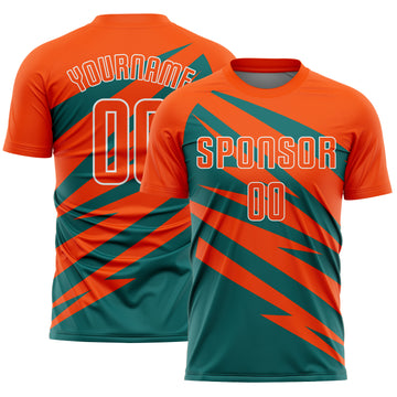 Custom Orange Teal-White Abstract Line Sports Sublimation Soccer Uniform Jersey