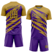 Load image into Gallery viewer, Custom Old Gold Purple-Black Abstract Line Sports Sublimation Soccer Uniform Jersey
