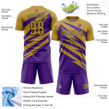 Load image into Gallery viewer, Custom Old Gold Purple-Black Abstract Line Sports Sublimation Soccer Uniform Jersey
