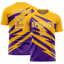 Load image into Gallery viewer, Custom Gold Purple-White Abstract Line Sports Sublimation Soccer Uniform Jersey
