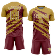 Load image into Gallery viewer, Custom Old Gold Burgundy-White Abstract Line Sports Sublimation Soccer Uniform Jersey
