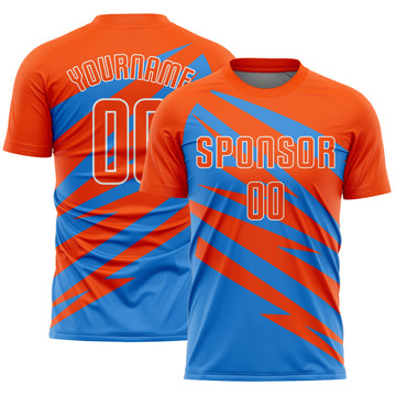 Custom Orange Powder Blue-White Abstract Line Sports Sublimation Soccer Uniform Jersey