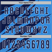 Загрузить изображение в средство просмотра галереи, Custom Navy Powder Blue-White Abstract Line Sports Sublimation Soccer Uniform Jersey
