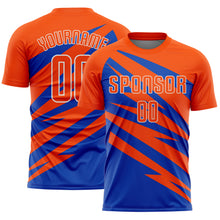 Charger l'image dans la galerie, Custom Orange Thunder Blue-White Abstract Line Sports Sublimation Soccer Uniform Jersey
