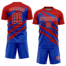 Charger l'image dans la galerie, Custom Red Thunder Blue-White Abstract Line Sports Sublimation Soccer Uniform Jersey
