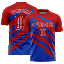 Charger l'image dans la galerie, Custom Red Thunder Blue-White Abstract Line Sports Sublimation Soccer Uniform Jersey
