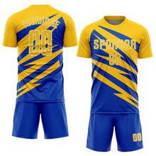 Загрузить изображение в средство просмотра галереи, Custom Yellow Thunder Blue-White Abstract Line Sports Sublimation Soccer Uniform Jersey
