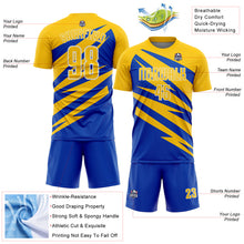 Загрузить изображение в средство просмотра галереи, Custom Yellow Thunder Blue-White Abstract Line Sports Sublimation Soccer Uniform Jersey
