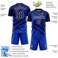 Charger l'image dans la galerie, Custom Navy Thunder Blue-White Abstract Line Sports Sublimation Soccer Uniform Jersey

