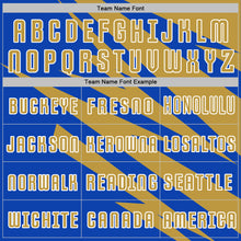 Загрузить изображение в средство просмотра галереи, Custom Old Gold Thunder Blue-White Abstract Line Sports Sublimation Soccer Uniform Jersey
