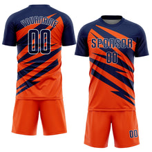 Charger l'image dans la galerie, Custom Navy Orange-White Abstract Line Sports Sublimation Soccer Uniform Jersey
