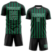 Laden Sie das Bild in den Galerie-Viewer, Custom Black Kelly Green-White Stripe Sports Sublimation Soccer Uniform Jersey
