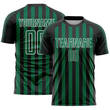 Laden Sie das Bild in den Galerie-Viewer, Custom Black Kelly Green-White Stripe Sports Sublimation Soccer Uniform Jersey
