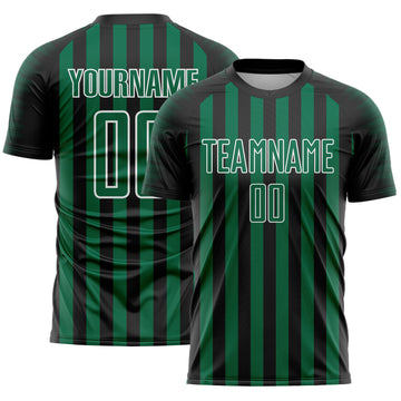 Custom Black Kelly Green-White Stripe Sports Sublimation Soccer Uniform Jersey