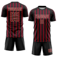 Laden Sie das Bild in den Galerie-Viewer, Custom Black Crimson-Cream Stripe Sports Sublimation Soccer Uniform Jersey
