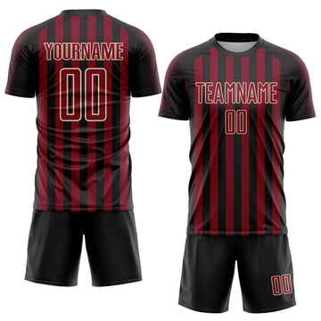 Custom Black Crimson-Cream Stripe Sports Sublimation Soccer Uniform Jersey