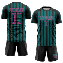 Charger l'image dans la galerie, Custom Black Teal-Pink Stripe Sports Sublimation Soccer Uniform Jersey
