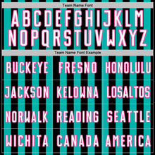 Загрузить изображение в средство просмотра галереи, Custom Black White Aqua-Pink Stripe Sports Sublimation Soccer Uniform Jersey
