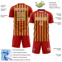 Laden Sie das Bild in den Galerie-Viewer, Custom Red Old Gold-White Stripe Sports Sublimation Soccer Uniform Jersey
