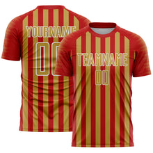 Laden Sie das Bild in den Galerie-Viewer, Custom Red Old Gold-White Stripe Sports Sublimation Soccer Uniform Jersey
