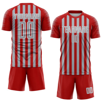 Custom Red Gray-White Stripe Sports Sublimation Soccer Uniform Jersey
