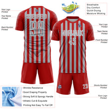 Charger l'image dans la galerie, Custom Red Gray-White Stripe Sports Sublimation Soccer Uniform Jersey
