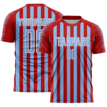 Загрузить изображение в средство просмотра галереи, Custom Red Light Blue-White Stripe Sports Sublimation Soccer Uniform Jersey
