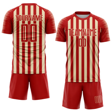 Custom Red Cream Stripe Sports Sublimation Soccer Uniform Jersey
