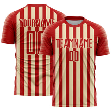 Custom Red Cream Stripe Sports Sublimation Soccer Uniform Jersey