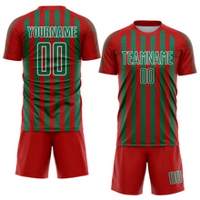 Laden Sie das Bild in den Galerie-Viewer, Custom Red Kelly Green-White Stripe Sports Sublimation Soccer Uniform Jersey
