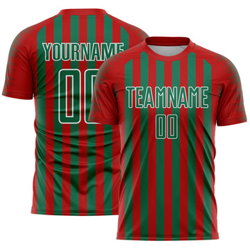 Custom Red Kelly Green-White Stripe Sports Sublimation Soccer Uniform Jersey