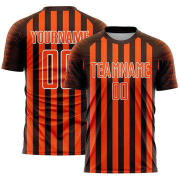 Custom Brown Orange-White Stripe Sports Sublimation Soccer Uniform Jersey