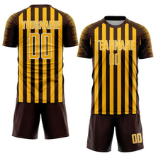 Charger l'image dans la galerie, Custom Brown Gold-White Stripe Sports Sublimation Soccer Uniform Jersey
