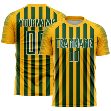 Custom Gold Green-White Stripe Sports Sublimation Soccer Uniform Jersey