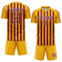 Загрузить изображение в средство просмотра галереи, Custom Gold Crimson-White Stripe Sports Sublimation Soccer Uniform Jersey
