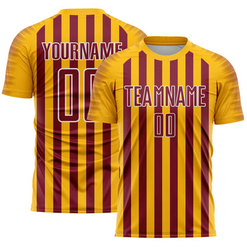 Custom Gold Crimson-White Stripe Sports Sublimation Soccer Uniform Jersey