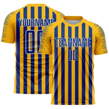 Load image into Gallery viewer, Custom Gold Royal-White Stripe Sports Sublimation Soccer Uniform Jersey
