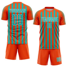 Load image into Gallery viewer, Custom Orange Aqua-White Stripe Sports Sublimation Soccer Uniform Jersey

